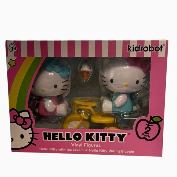 Sanrio Other - Hello Kitty Vinyl Figures with Ice Cream + Riding Bicycle 2 Pack Kidrobot New